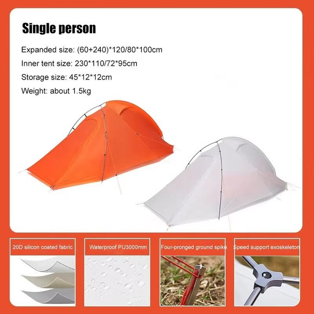 Custom 1 Person Aluminum Pole Double Layer Mountaineering Ultralight Tent for camping
