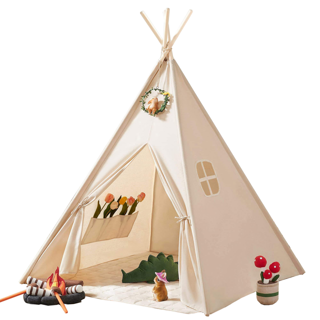Natural Cotton Canvas Children Child Toddler Kids Play Tent House Foldable Indoor Teepee Tent for Kids Tipi Tent for Children