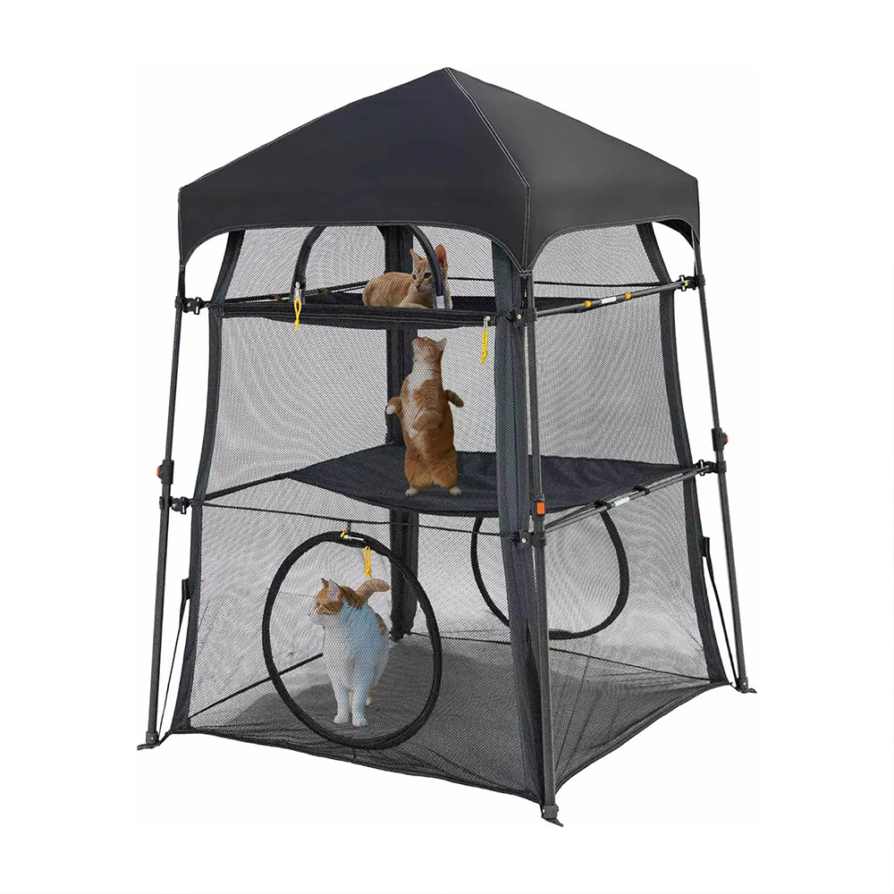 Heavy-Duty 3-Tier Outdoor Cat Enclosure with Foldable Platforms & Sun Shade