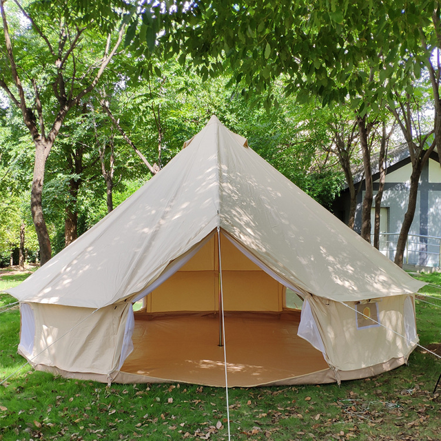 Outdoor Large Yurt Bell Tent 5m 6m Glamping Luxury 4-season Waterproof Cotton Canvas Bell Tent