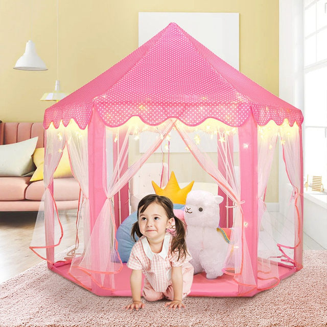 Wholesale pink Lovely Playhouse Portable Foldable Hexagon Girls Indoor Play Princess Castle Tent House