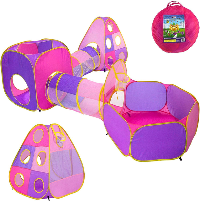 Playhouse Popup Tent Canopy Girls Boys Castle Hide N Side 5pc Kids Ball Pit Tents and Tunnels Play Tunnel Tent for Children